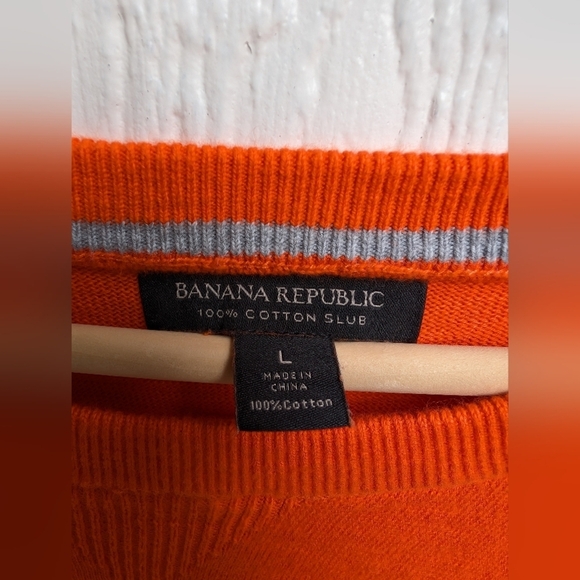 Banana Republic 100% Slub Cotton Blaze Orange Knit Sweater Men's Size Large - Picture 2 of 4